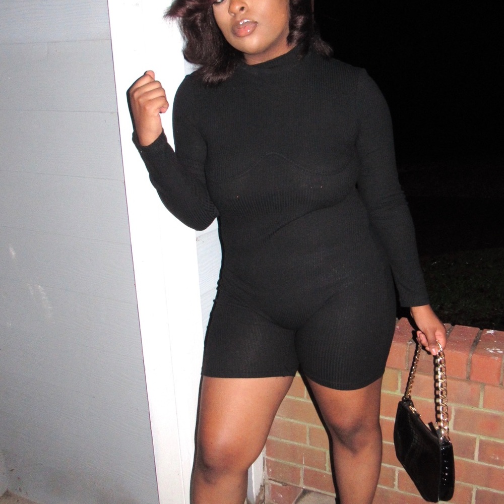 Ribbed Black Romper